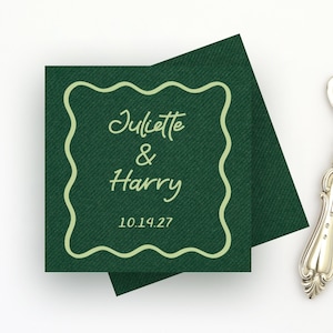 Personalized Wedding Napkins with Wavy Border - Custom Engagement Party, Rehearsal Dinner, Bridal Shower Decor