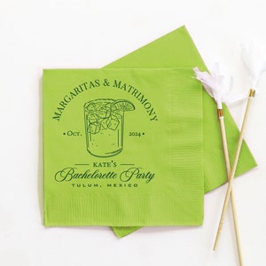 Margaritas and Matrimony Bachelorette Party Decorations - Personalized Cocktail Napkins