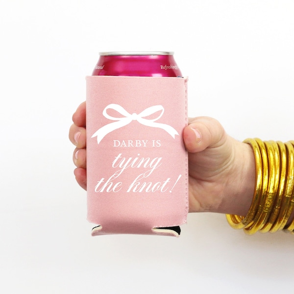 She's Tying the Knot Bachelorette Party Favors - Bow Bridal Shower Decorations - Personalized Can Coolers