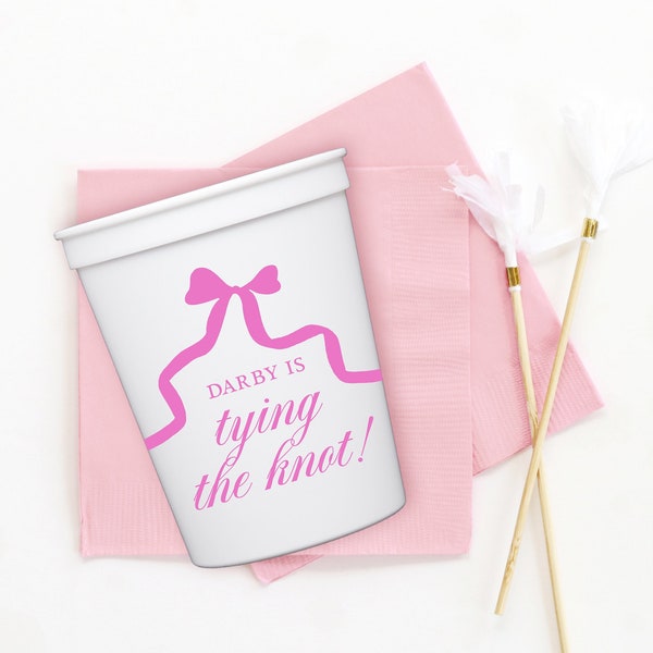 Tying the Knot Bridal Shower Cups - Bow Bachelorette Party Favors - Personalized Printed Cups