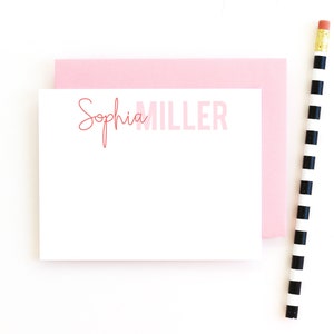 Women's Personalized Stationary, Custom Stationery Set, Girls Flat Notecards, Thank You Notes