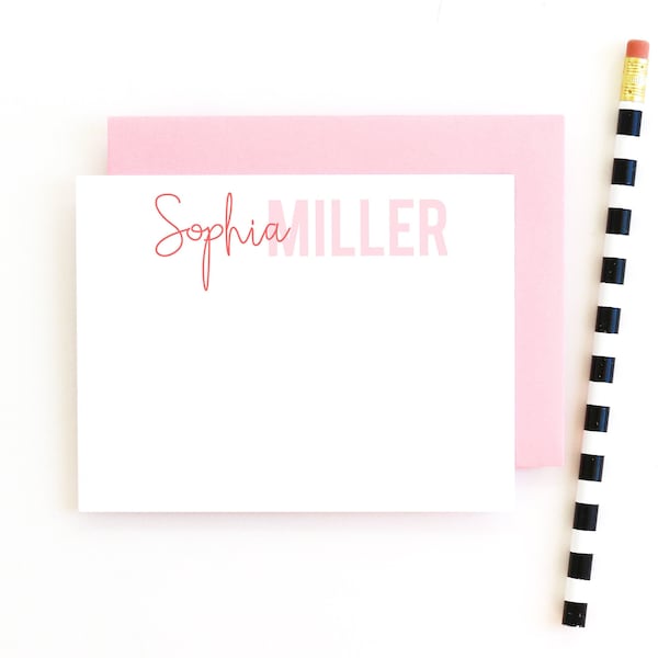 Women's Personalized Stationary, Custom Stationery Set, Girls Flat Notecards, Thank You Notes