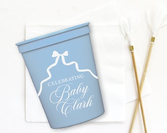 Bow Baby Shower Stadium Cups | Personalized Reusable Party Cups | Custom Baby Shower Cups | Blue Bow Baby Shower Decor
