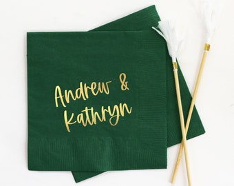 Wedding Napkins Personalized with Modern Script Names - Cocktail, Luncheon, Dinner, and Guest Towel Size