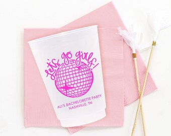Let's Go Girls Party Cups, Last Disco Bachelorette Party Favors, Personalized Disco Cowgirl Cups
