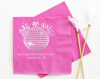 Last Disco Cocktail Napkins, Space Cowgirl Bachelorette Party Supplies, Personalized Lets Go Girls Napkins