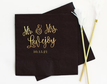 Custom Wedding Napkins, Personalized Cocktail Napkins, Rehearsal Dinner, Engagement Party Decorations