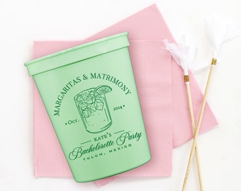 Margaritas and Matrimony Cups - Personalized Bachelorette Party Favors and Decorations - Custom Printed Cups