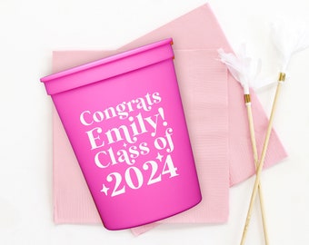 Graduation Party Cups - Class of 2024 Grad Party Favors - Personalized Printed Cups