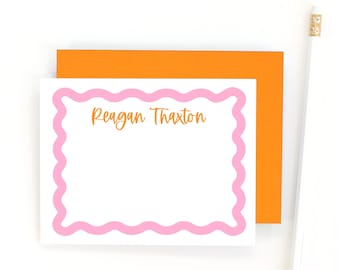 Custom Stationery with Wavy Border - Personalized Thank You Notes for Girls