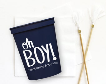 Oh Boy Baby Shower Cups, Personalized Plastic Cups, Baby Shower Decorations, Gender Reveal Ideas, Baby Sprinkle Party Favors