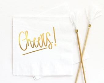 Gold Foil Cheers Cocktail Napkins - Set of 20