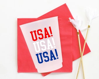 4th of July Cups - Red White and Blue Party Supplies - Patriotic USA Decor - SET OF 10