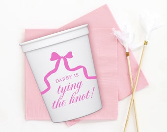 Tying the Knot Bridal Shower Cups - Bow Bachelorette Party Favors - Personalized Printed Cups