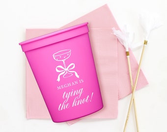 She's Tying the Knot Bachelorette Party Favors - Personalized Bridal Shower Cups - Bow Party Decorations