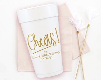 Custom Foam Wedding Cups, Personalized Styrofoam Cups, Engagement Party Favors, Wedding Reception
