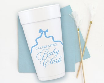 Personalized Foam Cups for Baby Boy Shower - Blue Bow Decorations