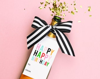 Happy Birthday Wine Tags Last Minute Birthday Gift Personalized Wine and Spirits Gift Tag Wine Bottle Gift Ideas
