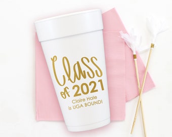 Personalized Graduation Cups, Custom Foam Party Cups, Class of 2023 Decorations, Styrofoam Cup Favors