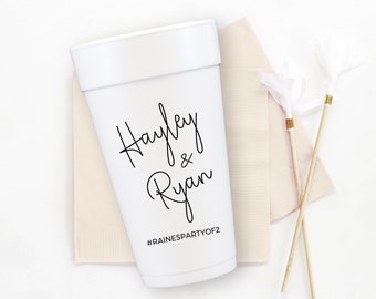 Personalized Foam Wedding Cups, Styrofoam Bridal Shower Cups, Custom Party Favors