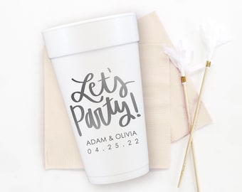 Custom Foam Wedding Cups, Styrofoam Cups for Wedding Reception, Personalized Party Favors