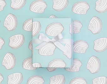 Beach Wrapping Paper Sheets Oyster Clam Pattern Gift Wrap Summer Birthdays- Ready to Ship