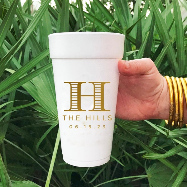 Custom Wedding Cups, Monogram Foam Cups, Monogrammed Styrofoam Cup, Personalized Wedding Favors