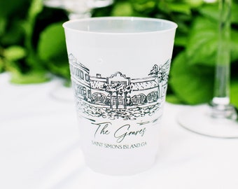 Wedding Venue Illustration Cups - Custom Drawing - Personalized Reception Cups