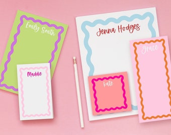 Personalized Notepad with Wavy Border, Custom Teacher Note Pad