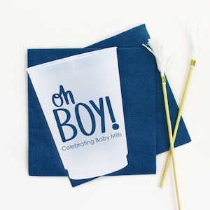 Oh Boy Baby Shower Cups Personalized Oh Boy Plastic Cups Boy Baby Shower Party Supplies Custom Gender Reveal Cups Shower Ideas Decorations