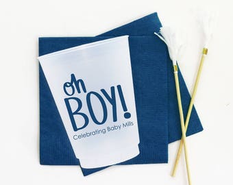 Oh Boy Baby Shower Cups Personalized Oh Boy Plastic Cups Boy Baby Shower Party Supplies Custom Gender Reveal Cups Shower Ideas Decorations