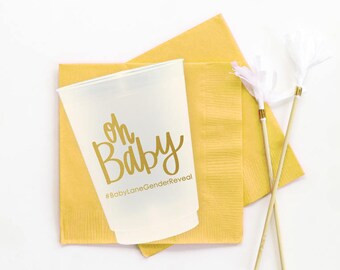 Personalized Gender Reveal Party Cups: Oh Baby Custom Plastic Cups