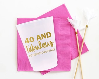 Personalized 40th Birthday Cups 40th Birthday Party Supplies 40 and Fabulous Party Cups 40th Birthday Party Ideas Custom Printed Plastic Cup