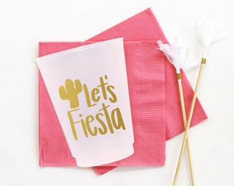Fiesta-Becher, Plastikbecher für Geburtstagsfeiern, Becher mit mexikanischem Thema, Let's Fiesta-Partyzubehör, Becher für Junggesellenabschiede, Cinco De Mayo-Dekorationen