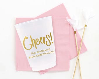 Cheers Wedding Cups Personalized Plastic Cups Custom Reception Cups Bridal Shower, Engagement Party, Rehearsal Dinner Decor