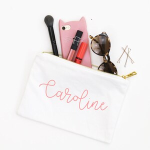Personalisierte Canvas Kosmetiktasche Monogramm Make-up Tasche Benutzerdefinierte Kosmetiktasche Personalisierte Kulturtasche Brautjungfer Make-up Tasche Strand Pool Tasche