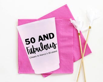 50th Birthday Cups Personalized Cups 50th Birthday Decorations 50 and Fabulous Custom Printed Cups 50th Party Supplies Plastic Cups