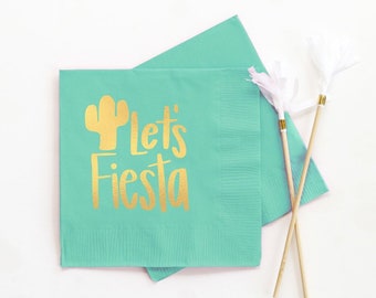 Fiesta-servetten: goudfoliecactus, Let's Fiesta-feestartikelen