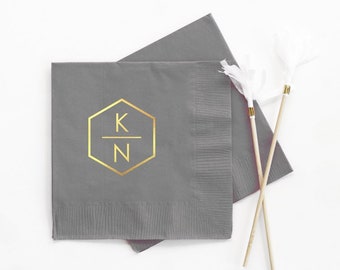 Monogram Wedding Napkins - Personalized Cocktail Napkins - Custom Beverage Napkins for Rehearsal Dinner - Modern Minimal Wedding Logo Design