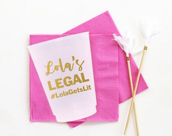 Personalized 21st Birthday Party Cups: Frosted Plastic Cups
