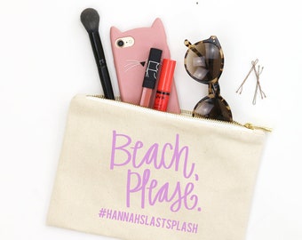 Beach Please Cosmetic Bag Personalized Makeup Bag Bridesmaid Gifts Beach Bachelorette Party Favors Custom Canvas Cosmetic Bag Beach Pool Bag