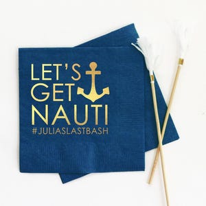 Let&#39;s Get Nauti Bachelorette Party Napkins Personalized Cocktail Napkins Beach Bachelorette Party Decorations Nautical Wedding Napkins