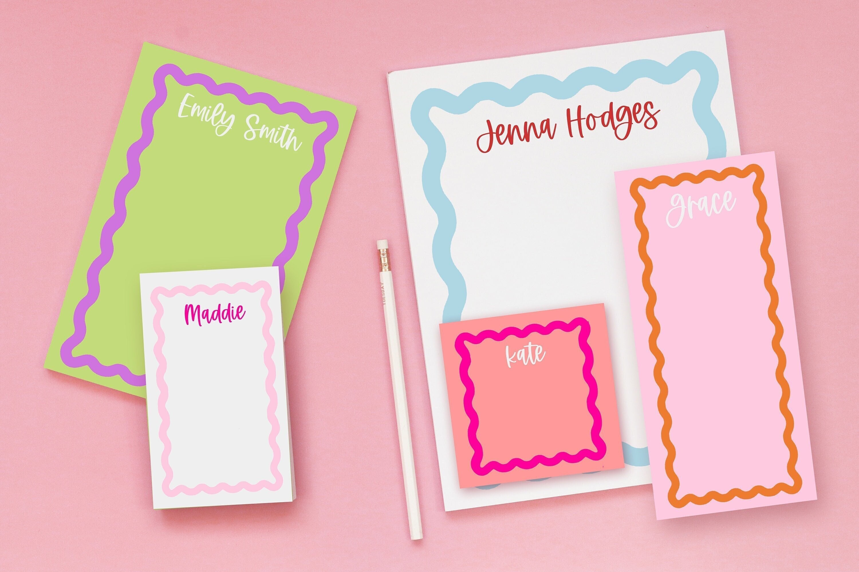 Personalized Notepad with Wavy Border, Custom Teacher Note Pad
