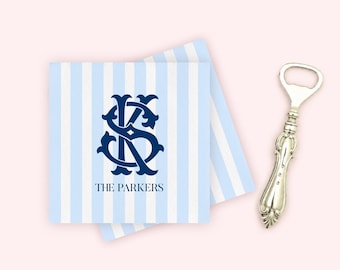 Monogram Striped Wedding Napkins | Bridal Shower,  Rehearsal Dinner Custom Cocktail, Luncheon, and Guest Towels