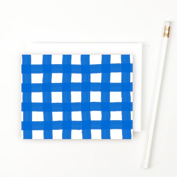 Blue Gingham Stationery Set: Plaid Thank You Notes