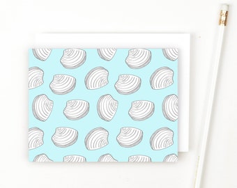 Beach Wedding Thank You Notes Blue and White Stationary Bridal Stationery Clams Oyster Note Cards