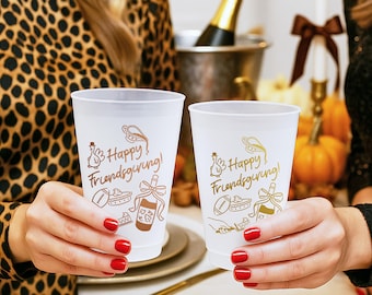 Friendsgiving Cups, Thanksgiving Party Cups, Fall Dinner Drinkware, Ready to Ship Friendsgiving Decor