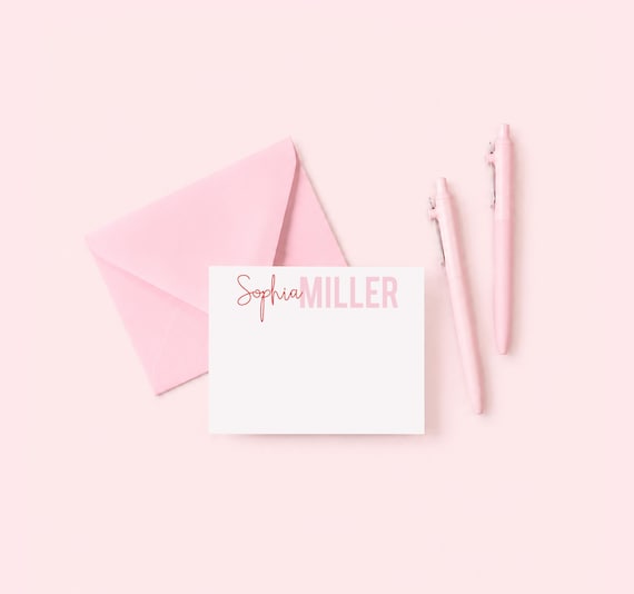 Women's Personalized Stationary, Custom Stationery Set, Girls Flat Notecards, Thank You Notes