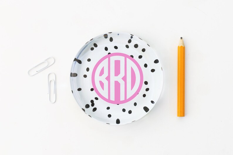 Monogram Desk Accessories Personalized Paperweight Girls Office Supplies Black White Polka Dot Monogram Glass Paperweight Teacher Gifts image 1