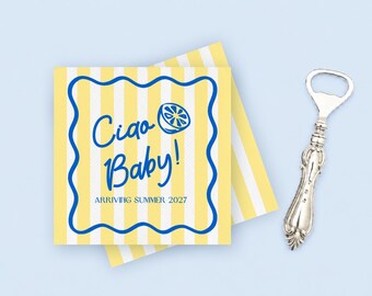 Ciao Baby Shower Napkins | Italian Lemon Amalfi Coast Theme Decorations | Personalized Cocktail Napkins